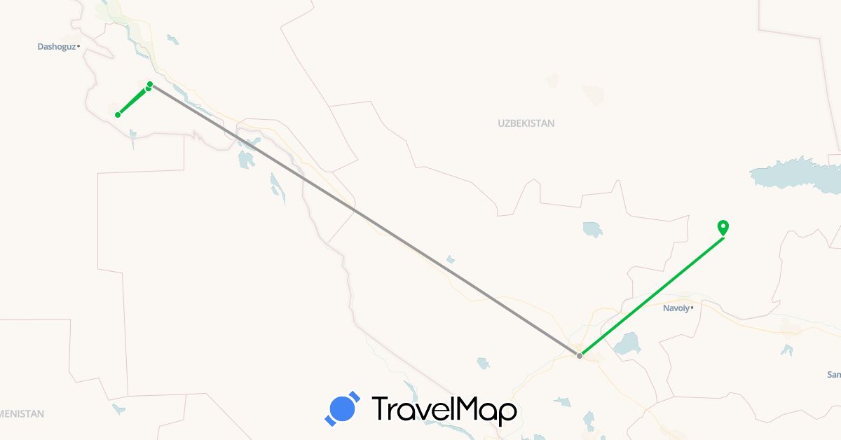TravelMap itinerary: driving, bus, plane in Uzbekistan (Asia)
